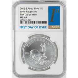 2018 South Africa Krugerrand Silver Coin NGC MS69 First Day of Issue