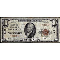 1929 $10 Security First NB of Los Angeles, CA CH# 2491 National Currency Note