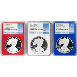 Set of 2019-W $1 Proof American Silver Eagle Coins NGC PF70 Ultra Cameo Red White Blue