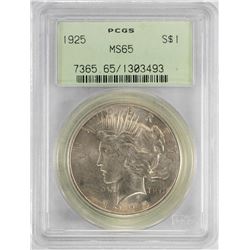 1925 $1 Peace Silver Dollar Coin PCGS MS65 Old Green Holder
