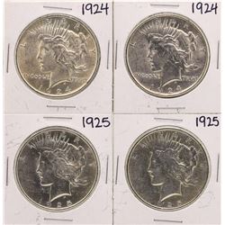 Lot of (4) 1924 & 1925 $1 Peace Silver Dollar Coins
