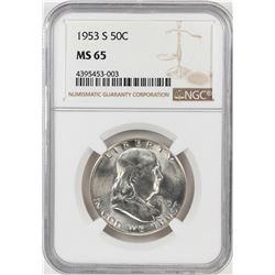 1953-S Franklin Half Dollar Coin NGC MS65