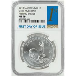 2018 South Africa Krugerrand Silver Coin NGC MS69 First Day of Issue