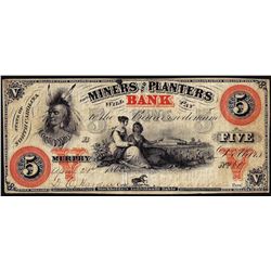 1860 $5 Miners and Planters Murphy, NC Obsolete Banknote