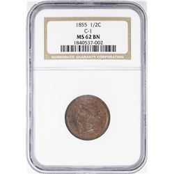 1855 Braided Hair Half Cent Coin NGC MS62 BN