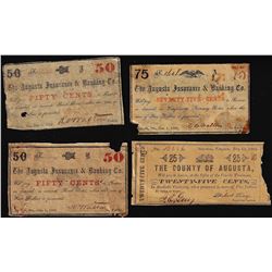 Lot of (4) Augusta Insurance & Banking Co. Obsolete Notes