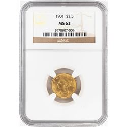 1901 $2 1/2 Liberty Head Quarter Eagle Gold Coin NGC MS63