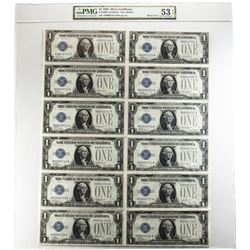Uncut Sheet of 1928 $1 Silver Certificate Notes Fr.1600 PMG About Uncirculated 53EPQ