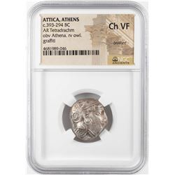 393-294 BC Attica Athens AR Tetradrachm Athena Owl Coin NGC CH VF