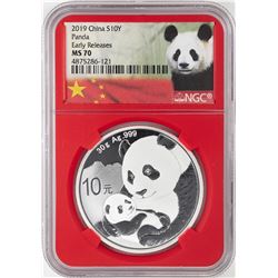 2019 China 10 Yuan Panda Silver Coin NGC MS70 Early Releases Red Core