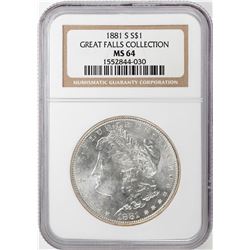 1881-S $1 Morgan Silver Dollar Coin NGC MS64 Great Falls Collection