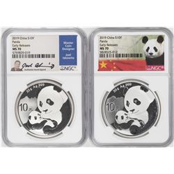 Lot of (2) 2019 China 10 Yuan Silver Panda Coins NGC MS70 Early Releases