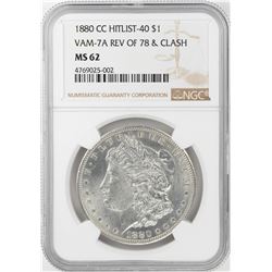 1880-CC Rev of 78 $1 Morgan Silver Dollar Coin NGC MS62 VAM-7A
