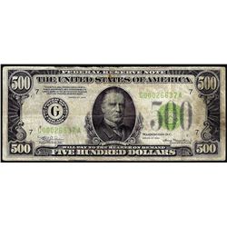 1934 $500 Federal Reserve Note Chicago Light Green Seal