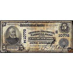 1902 PB $5 Chatham & Phenix NB of City of New York, NY CH# 10778 National Currency Note