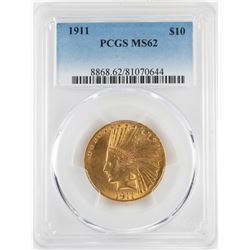 1911 $10 Indian Head Eagle Gold Coin PCGS MS62