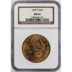 1895-S $20 Liberty Head Double Eagle Gold Coin NGC MS62