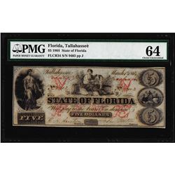 1864 $5 State of Florida Tallahassee Cr.34 Obsolete Note PMG Choice Uncirculated 64