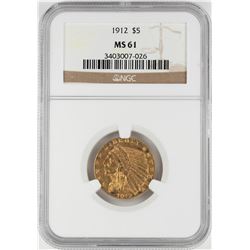 1912 $5 Indian Head Half Eagle Gold Coin NGC MS61