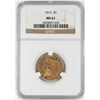 Image 1 : 1912 $5 Indian Head Half Eagle Gold Coin NGC MS61