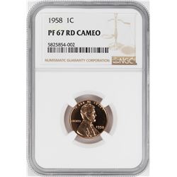 1958 Proof Lincoln Wheat Cent Coin NGC PF67RD Cameo