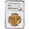 Image 1 : 1908 No Motto $20 St. Gaudens Double Eagle Gold Coin NGC MS64