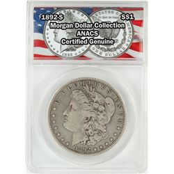 1892-S $1 Morgan Silver Dollar Coin ANACS Certified Genuine