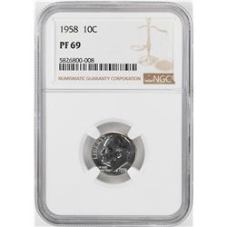 1958 Proof Roosevelt Dime Coin NGC PF69