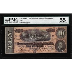 1864 $10 Confederate States of America Note T-68 PMG About Uncirculated 55