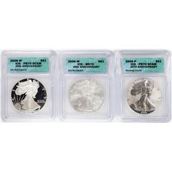 2006 20th Anniversary (3) Coin Set $1 American Silver Eagle Coins ICG MS70/PR70