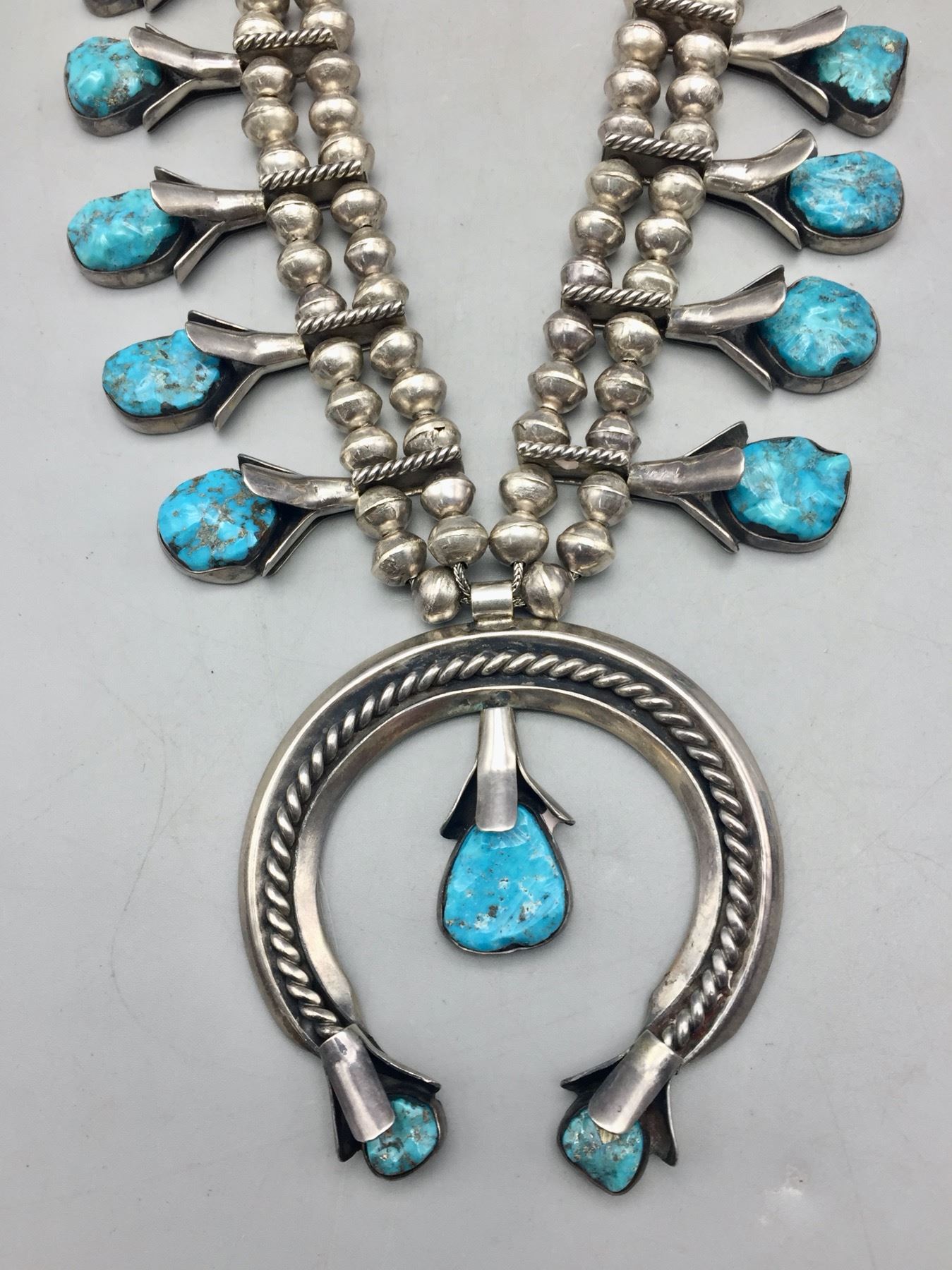 Carved Turquoise Squash Blossom Necklace