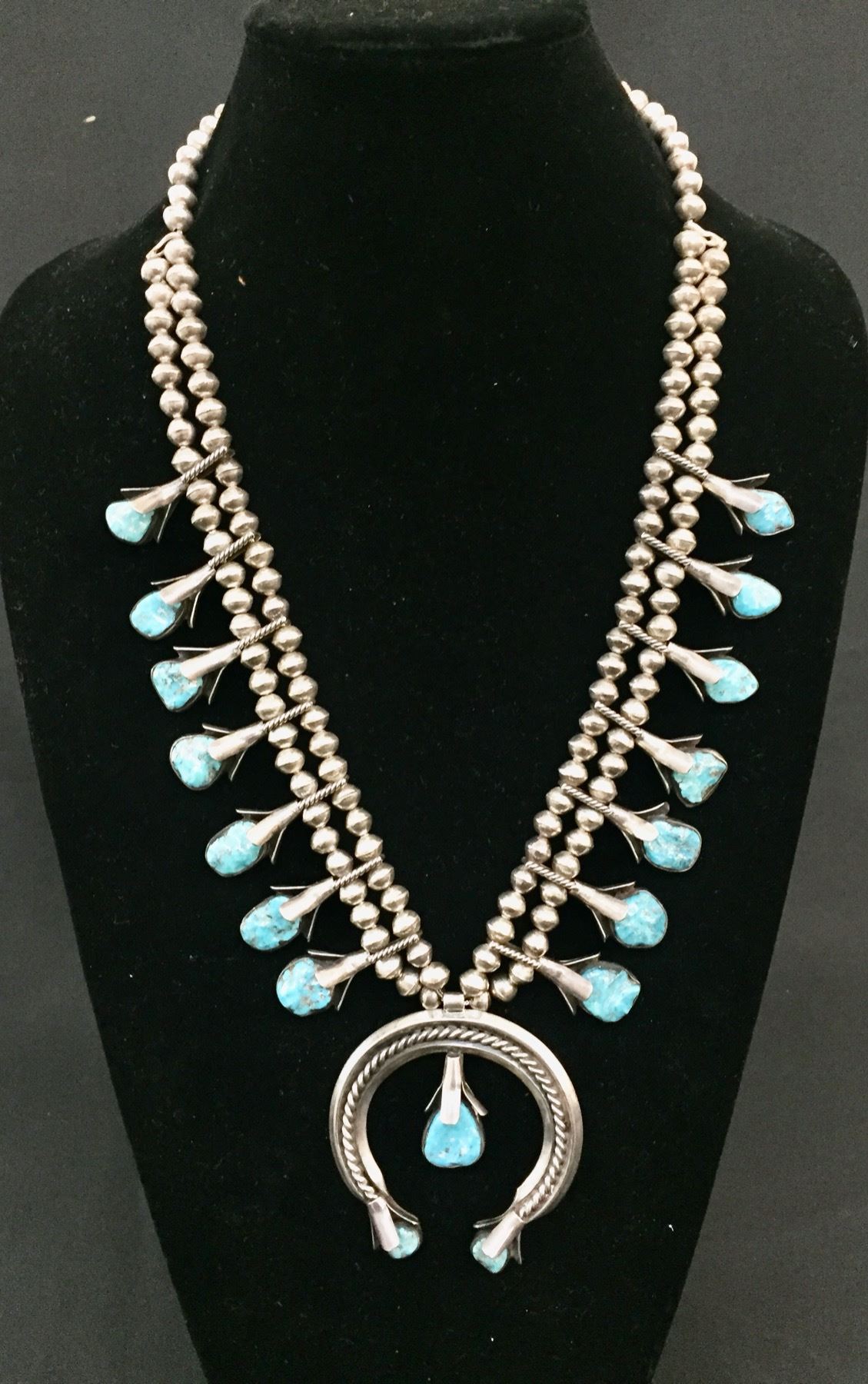 Carved Turquoise Squash Blossom Necklace