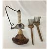 Image 1 : Antique Wool Combs, Brush and Spindle