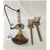 Image 8 : Antique Wool Combs, Brush and Spindle