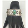 Image 1 : Nice Coin Silver Ingot Bracelet with Green Turquoise - Old School Style!