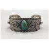 Image 2 : Nice Coin Silver Ingot Bracelet with Green Turquoise - Old School Style!