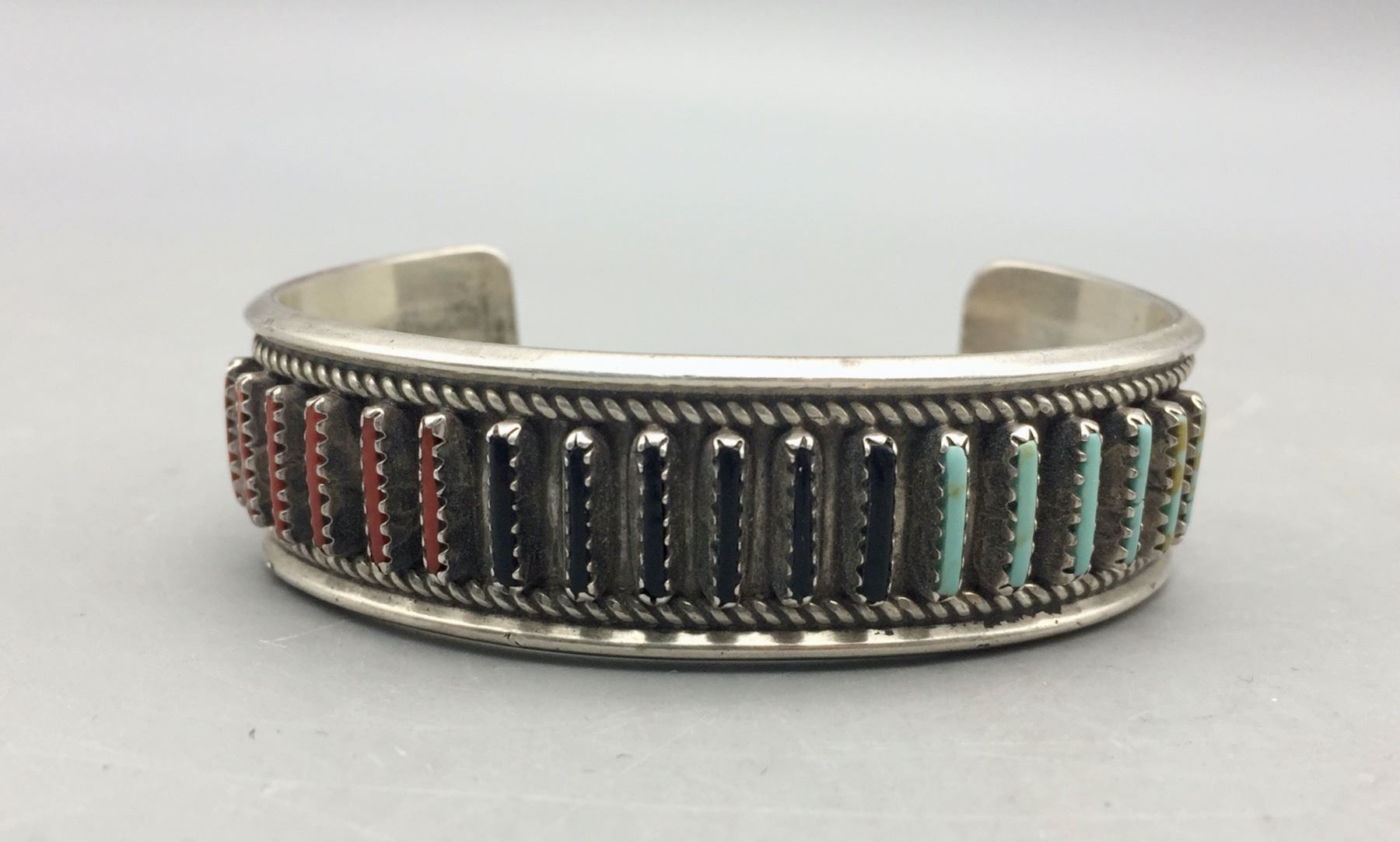 Needlepoint Bracelet - Coral, Jet, and Turquoise