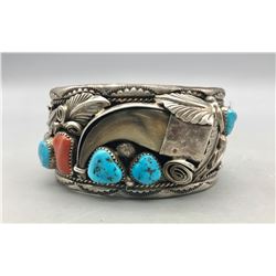 Vintage Turquoise, Coral and Claw Bracelet