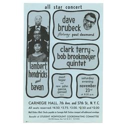 Original 1963 DAVE BRUBECK Lambert Hendricks Bavan at CARNEGIE Hall Concert Handbill