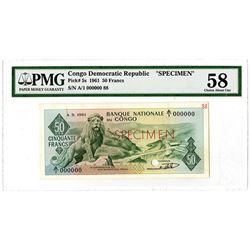 Banque Nationale du Congo. 1961. Specimen Banknote.