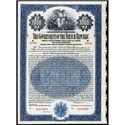 Government of the French Republic 1921 Specimen Bond.