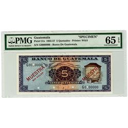 Banco de Guatemala. 1955-1957. Specimen Banknote.