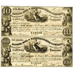 Bangor Mills & Manufacturing Co., 1838 I/U uncut Pair $10-$100.