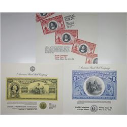 Intaglio Printed Trio of Philatelic & Numismatic Souvenir Cards featuring Christopher Columbus, 1992