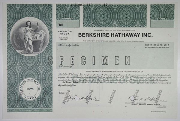 Berkshire Hathaway Inc 1989 Specimen Stock Certificate berkshire-hathaway-inc-1989-specimen-stock-certificate