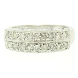 .950 Platinum 0.72 ctw Dual Row Round Diamond Band Ring w/ Open Gallery