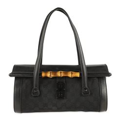 Gucci Bamboo Bullet Black Gg Canvas Shoulder Bag