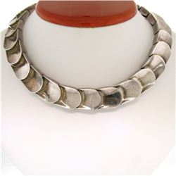 Designer Alicia Mexico Solid .970 Silver Wide Scalloped Grooved Choker Necklace