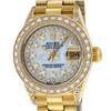 Image 1 : Rolex Ladies 18K Yellow Gold MOP Diamond Lugs President Wristwatch With Rolex Bo