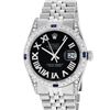 Image 2 : Rolex Mens Stainless Steel Black Roman Diamond & Sapphire Datejust Wristwatch Wi